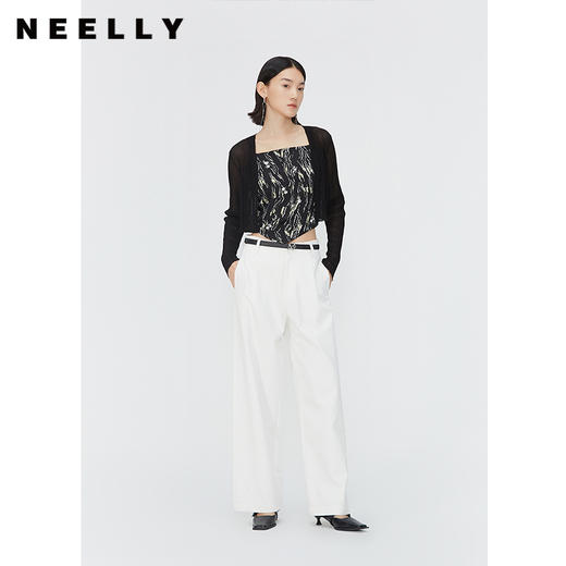 NEELLY纳俪商场同款夏季新款莱赛尔高腰直筒裤女气质百搭休闲裤N25074H04419 商品图0