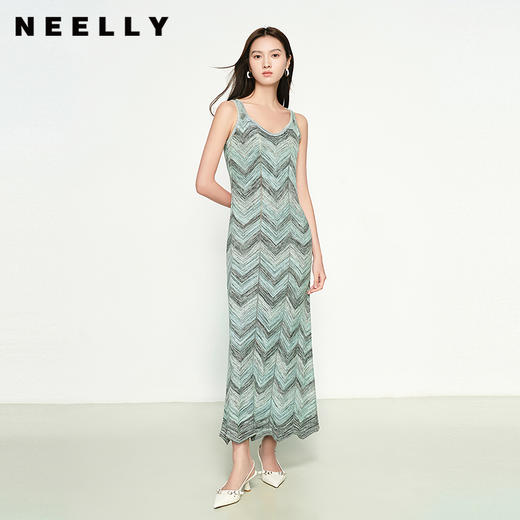 NEELLY纳俪商场同款春季新款显白灰绿条纹连衣裙女百搭修身吊带裙N25074Y04555 商品图0