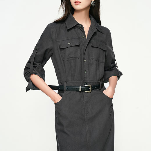 NEELLY纳俪商场同款春季新款休闲工装风收腰连衣裙女气质百搭长裙N25074Y04556 商品图2