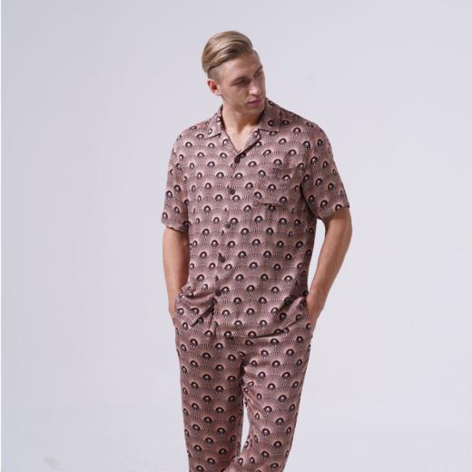 男印花开襟短袖睡衣套装PE21300 商品图0