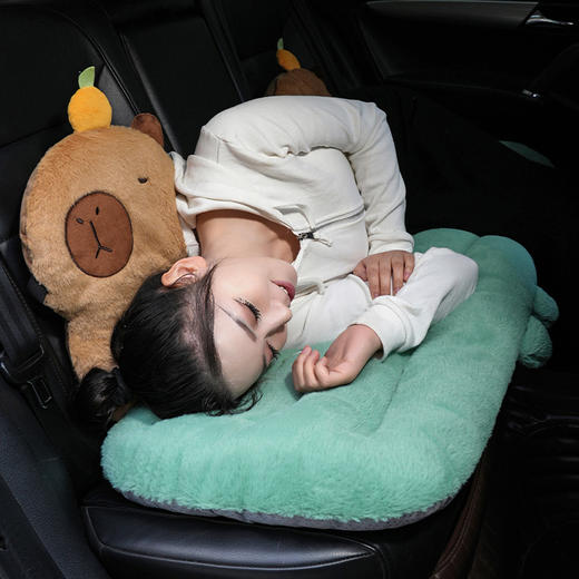 自然醒兔毛绒趣味水豚多功能汽车坐垫腰靠一体四季通用后排长条防滑单片屁垫QYL 商品图10