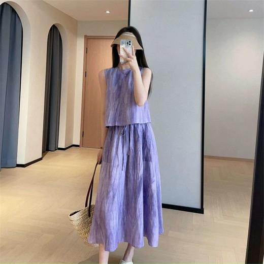 【桔梗紫.扎染套装】褶皱肌理，A字裙+无袖衫可分开穿 商品图1