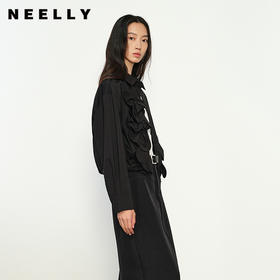 NEELLY纳俪商场同款春季新款立体装饰花朵长袖衬衫女纯色衬衣通勤N25074B04571