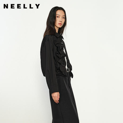 NEELLY纳俪商场同款春季新款立体装饰花朵长袖衬衫女纯色衬衣通勤N25074B04571 商品图0
