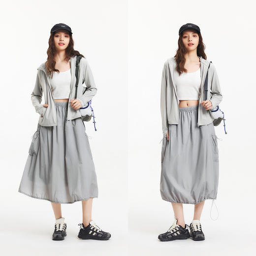 森马半身裙女抽绳防晒凉感宽松潮酷2025夏季新款质感格子长裙盐系 商品图3