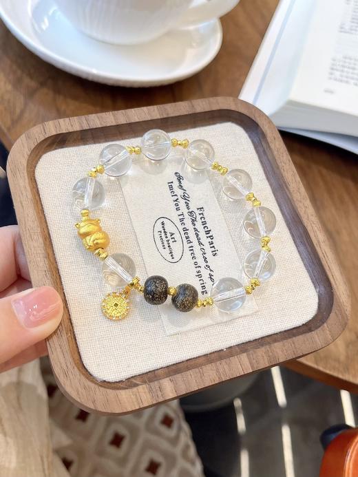 天然白水晶“招财小猫”沉香木手串 约12mm JD （需做证书2-3天左右发货） 商品图3