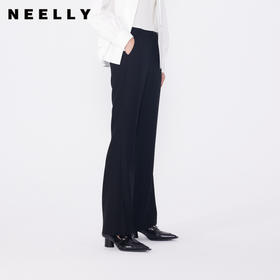 NEELLY纳俪商场同款春季新款黑色微喇裤女显瘦设计感开口通勤长裤N25074H04574