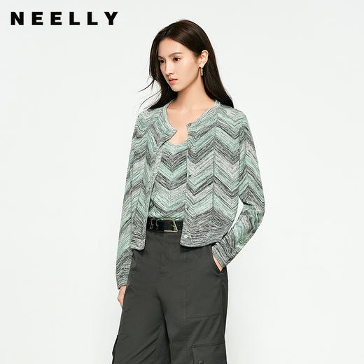 NEELLY纳俪商场同款春季新款显白条纹软糯针织开衫女修身舒适套装N25074A04554 商品图0
