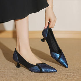 【预售5天】法式时尚尖头，拼色浅口低跟单鞋ZF&25153