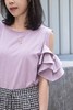 TYNVIE 平纹针织露肩荷叶边袖上衣 - 紫色 商品缩略图2