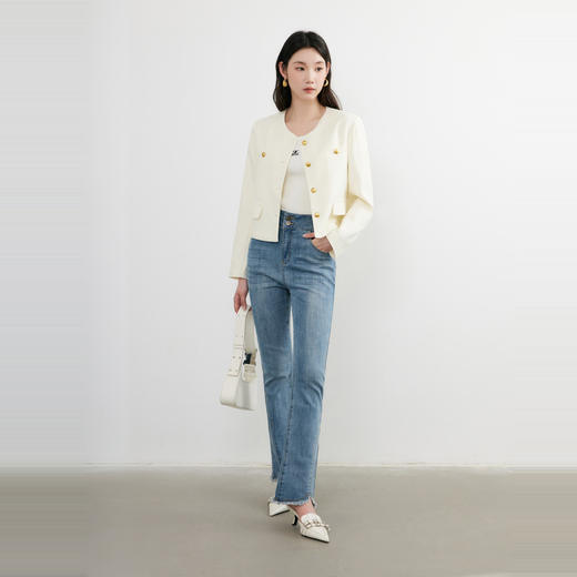 NEELLY纳俪商场同款春季新款复古修身百搭微喇裤女显瘦慵懒长裤N25074H04562 商品图2