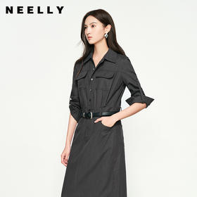 NEELLY纳俪商场同款春季新款休闲工装风收腰连衣裙女气质百搭长裙N25074Y04556