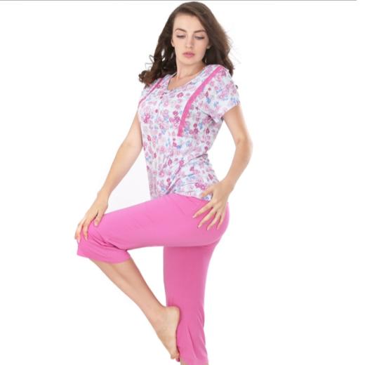 豪门女款印花家居碎花短袖七分裤套装宽松舒适休闲百搭M240108 商品图2