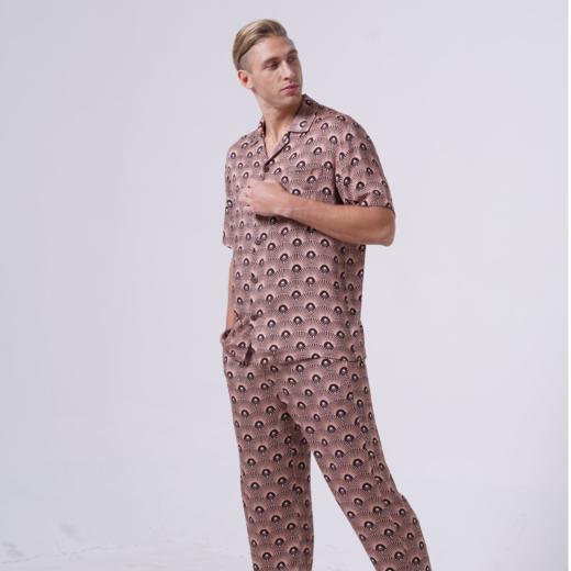 男印花开襟短袖睡衣套装PE21300 商品图1