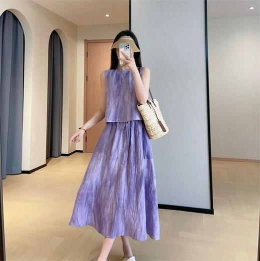 【桔梗紫.扎染套装】褶皱肌理，A字裙+无袖衫可分开穿 商品图3