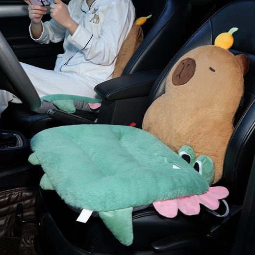 自然醒兔毛绒趣味水豚多功能汽车坐垫腰靠一体四季通用后排长条防滑单片屁垫QYL 商品图13