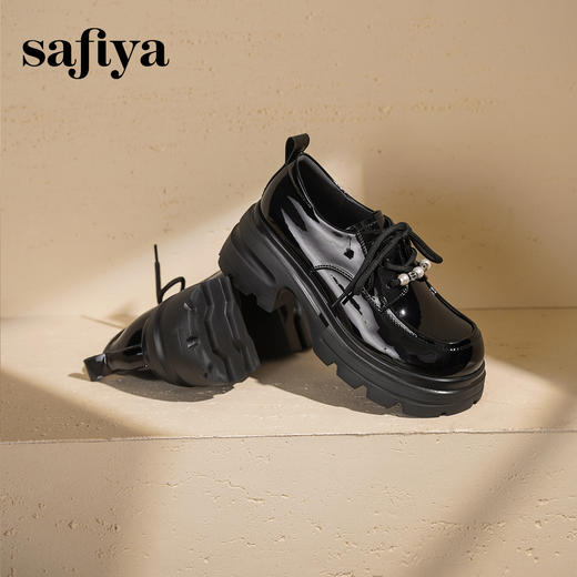 预售|Safiya/索菲娅2025珍珠系带英伦风轻便增高漆皮百搭粗跟小皮SFD3112171 商品图4