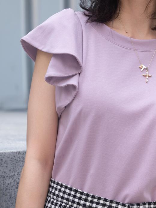 TYNVIE 平纹针织露肩荷叶边袖上衣 - 紫色 商品图6