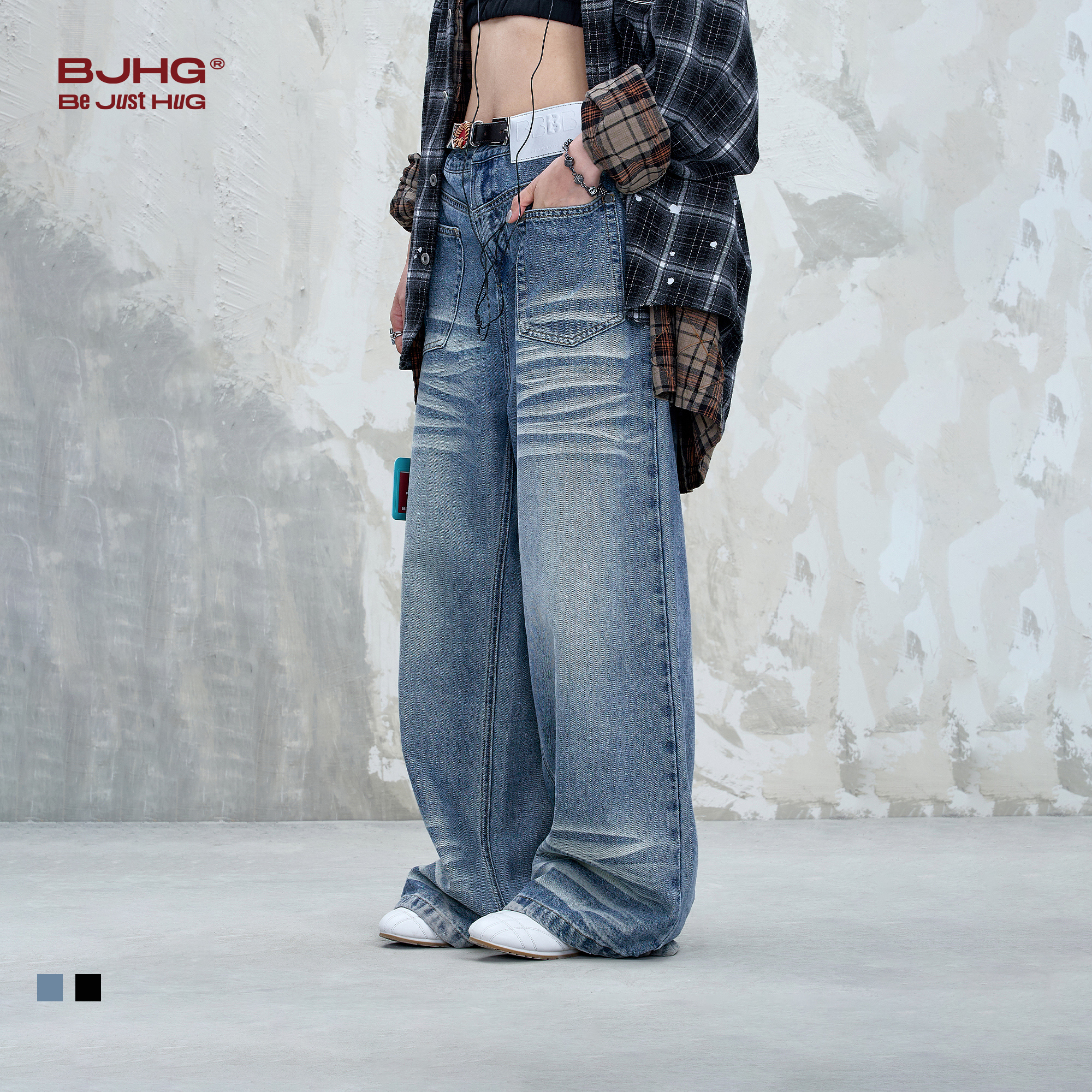 BJHG不计后果休闲牛仔裤男款夏季潮牌2025新款美式宽松直筒裤子女