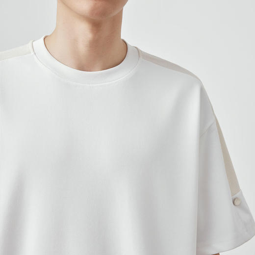 墨麦客 男装2024夏季针织珍珠纹肌理 圆领撞色拼接短信T恤男71209 商品图2