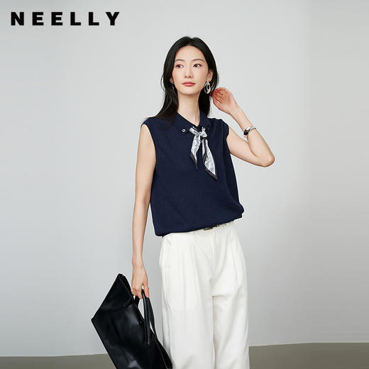 NEELLY纳俪商场同款秋季新款简约休闲无袖针织衫女气质百搭上衣N25074A06604 商品图0
