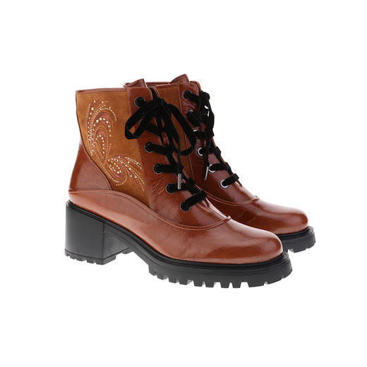 sheme景颇族原创设计刺绣水晶女式粗跟牛皮马丁靴可定制 商品图5