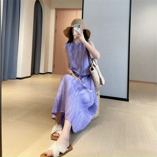 【桔梗紫.扎染套装】褶皱肌理，A字裙+无袖衫可分开穿 商品图2