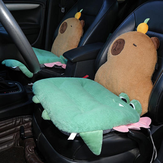 自然醒兔毛绒趣味水豚多功能汽车坐垫腰靠一体四季通用后排长条防滑单片屁垫QYL 商品图12