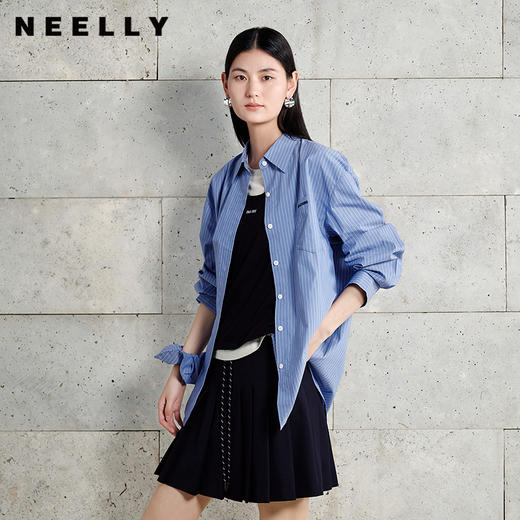 NEELLY纳俪商场同款秋季新款经典百搭设计感衬衫女学院风宽松外套N25072B01038 商品图0