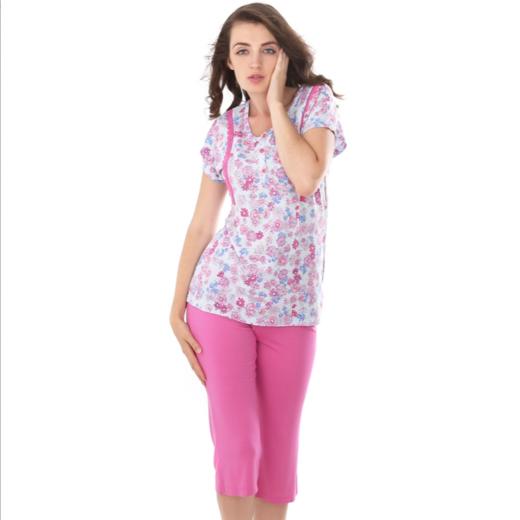 豪门女款印花家居碎花短袖七分裤套装宽松舒适休闲百搭M240108 商品图3