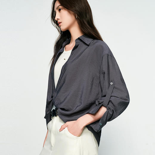 NEELLY纳俪商场同款春季新款时尚设计感垂坠假两件衬衫女宽松上衣N25074B04557 商品图2