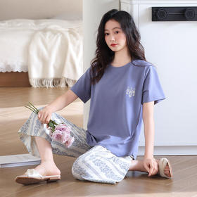 睡衣女夏季拉架纯棉短袖七分裤休闲家居服舒适夏天青年带胸垫套装   JL-MZD6857/MZD6858/MZD6859