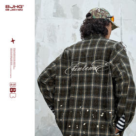 BJHG不计后果美式复古衬衫男款秋格纹泼墨设计宽松舒适衬衣外套女