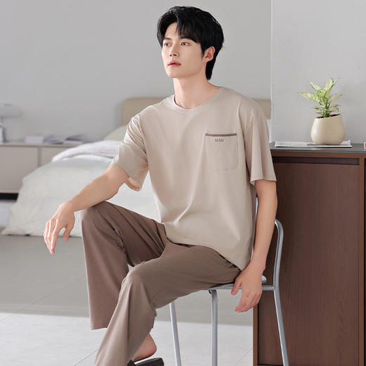 夏季睡衣男士莫代尔短袖长裤套装轻运动风凉爽青年可外穿家居服   JL-HYM4838/HYM4839 商品图2