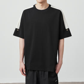 墨麦客 男装2024夏季针织珍珠纹肌理 圆领撞色拼接短信T恤男71209