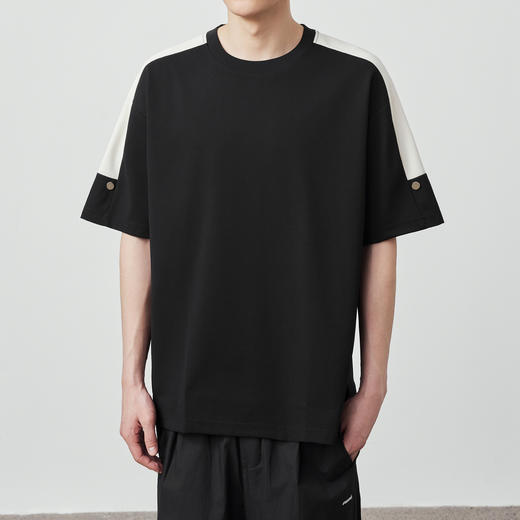 墨麦客 男装2024夏季针织珍珠纹肌理 圆领撞色拼接短信T恤男71209 商品图0