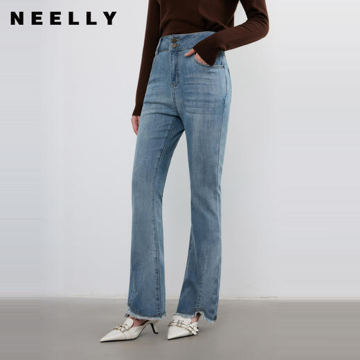 NEELLY纳俪商场同款春季新款复古修身百搭微喇裤女显瘦慵懒长裤N25074H04562 商品图0