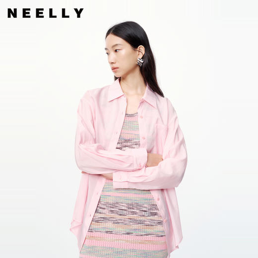 NEELLY纳俪商场同款春新款氛围感粉色减龄长袖衬衫女显白宽松衬衣N25074B04561 商品图0