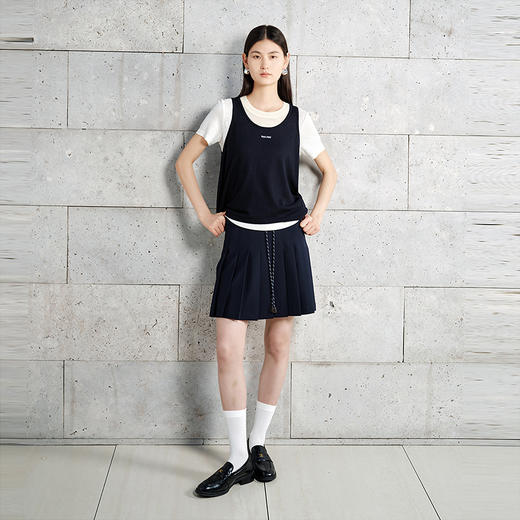 NEELLY纳俪商场同款秋新款设计感拼接百褶裙女休闲百搭趣味A字裙N25072E01043 商品图2