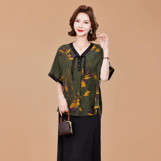KQ桑蚕丝小衫品质衣服女装气质奶奶夏季短袖真丝上衣 商品图3