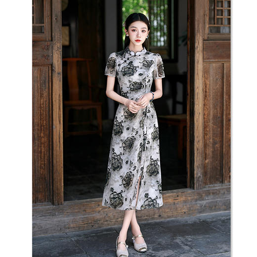 GX现代时尚改良新中式长款旗袍连衣裙2025夏新款日常可穿旗袍 商品图3
