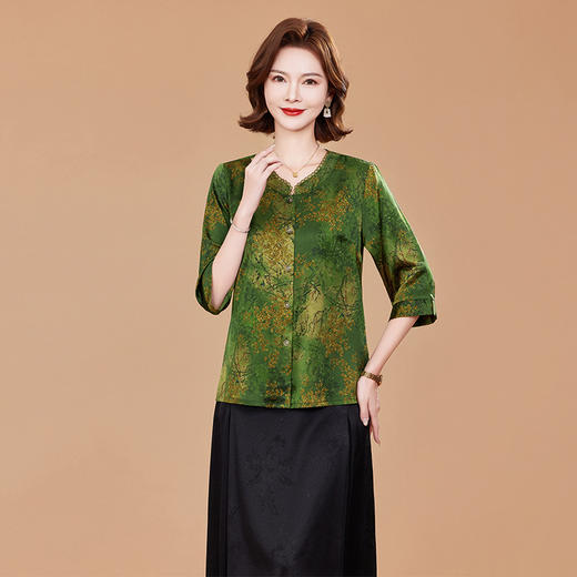 KQ夏装真丝五分袖小衫2025新款大码女装衬衫宽松休闲上衣 商品图2