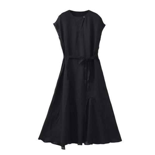 雀说新款短袖苎麻连衣裙女高级感收腰纯色设计感长裙AL6539 商品图4