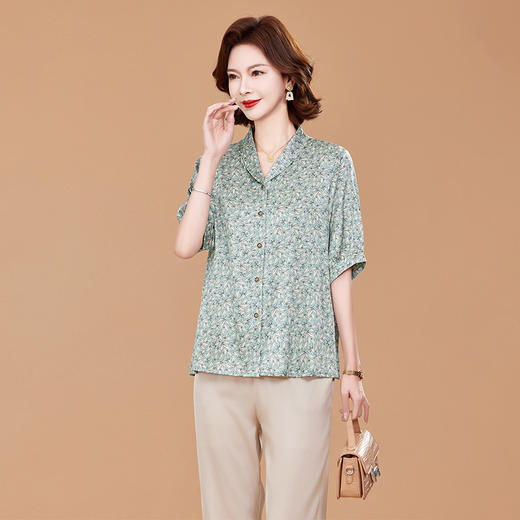 KQ夏季真丝短袖衬衫薄款衬衣上衣服开衫 商品图1