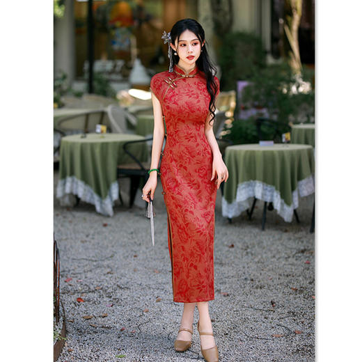 GX2025夏新款中国风仿醋酸长款复古国风旗袍女装改良修身显瘦连衣裙 商品图2