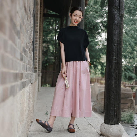 雀说新款裙裤女高腰显瘦薄款阔腿裤纯色百搭松紧腰休闲裤AL6528 商品图2