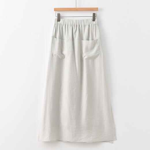 雀说新款裙裤女松紧腰亚麻垂感开叉半身裙裤AL6515 商品图7