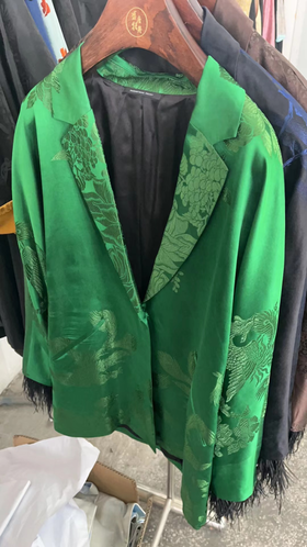 盛唐牡丹| 民国真丝老面料配鸵鸟毛西装外套-翠绿