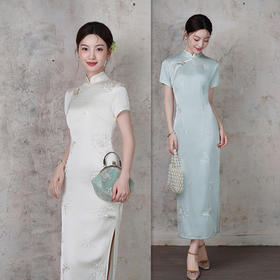 GX复古中国风长款港风绣花短袖旗袍2025夏季新款改良中式宴会旗袍裙