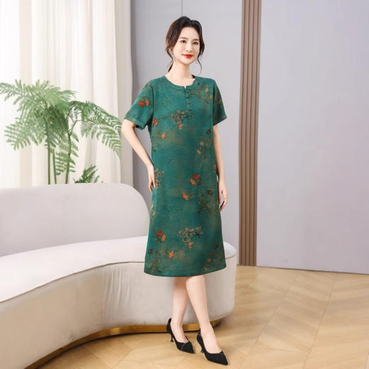 丁摩真丝香云纱花萝气质连衣裙女新款高贵中长款100%桑蚕丝裙AL5625 商品图0